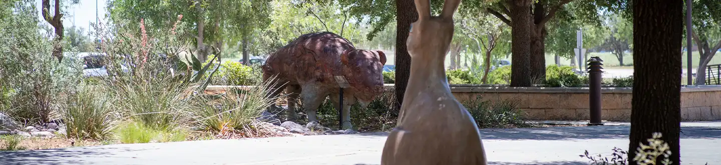 Buffalo Basin - Paleolithic Buffalo statue on campus