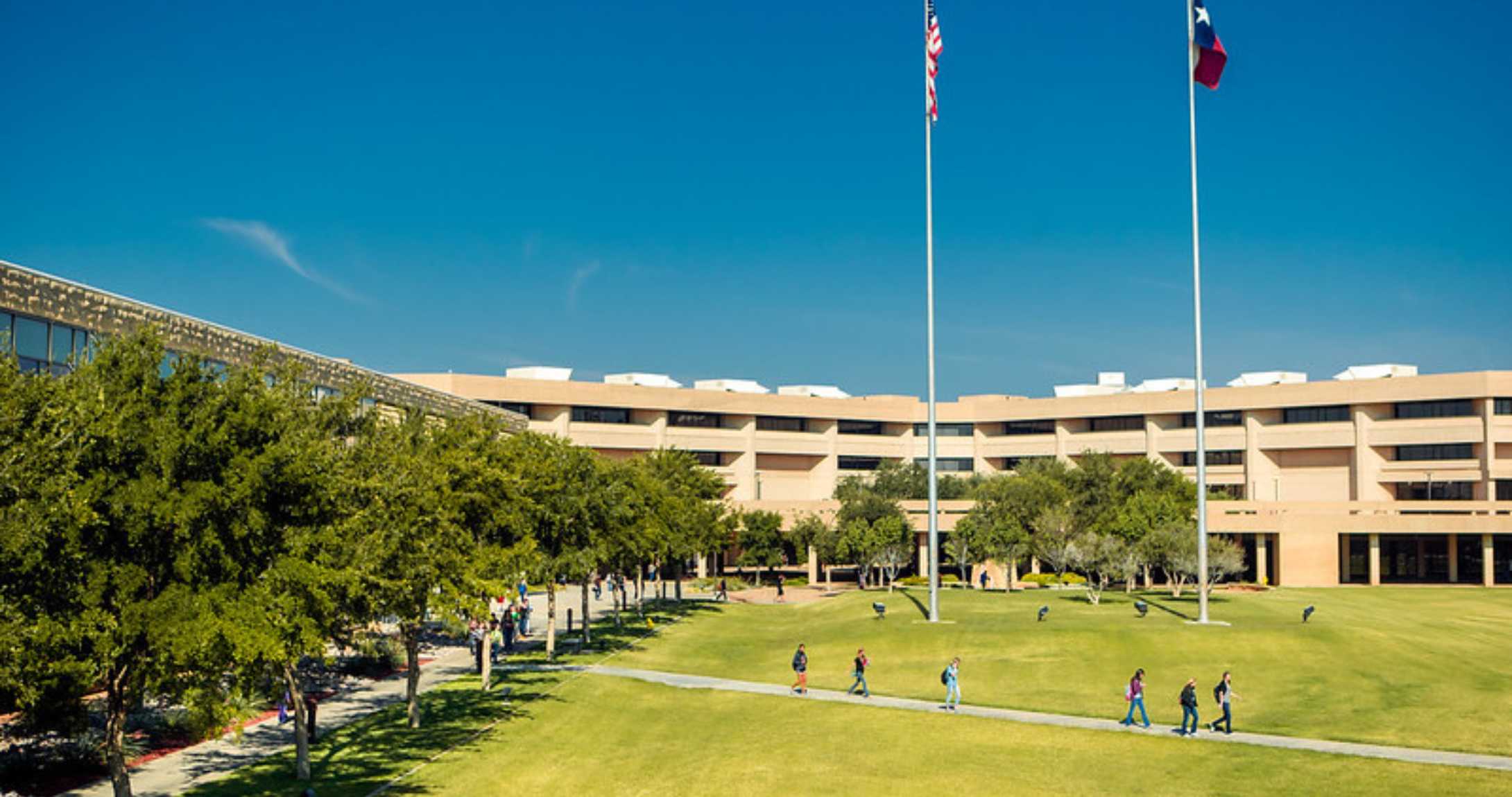 aerial shot of campus quad