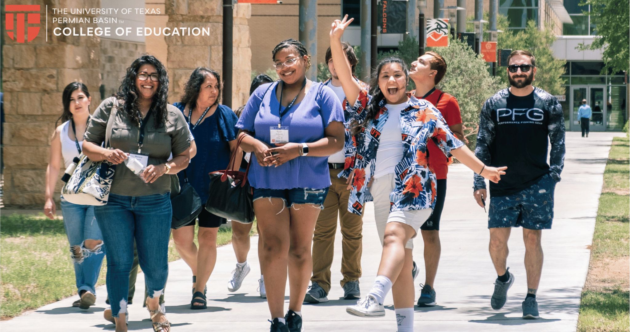 Group of students walking being cheerful